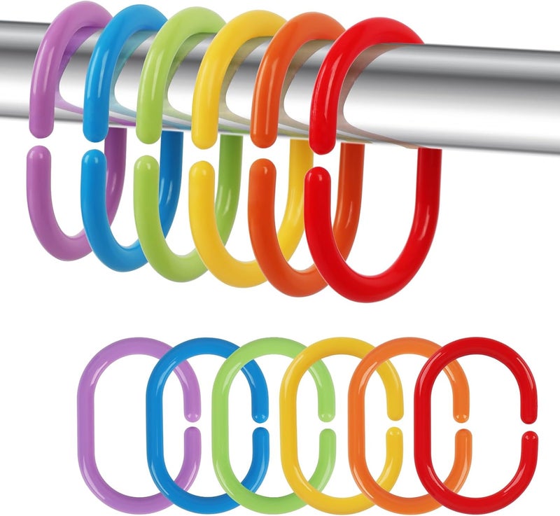 Ulable Premium Plastic Shower Curtain Rings Shower Curtain Hooks Gliding on Standard Shower Rods Easy Snap Closure (C-Shape,Rainbow,24Pcs) - Image 1